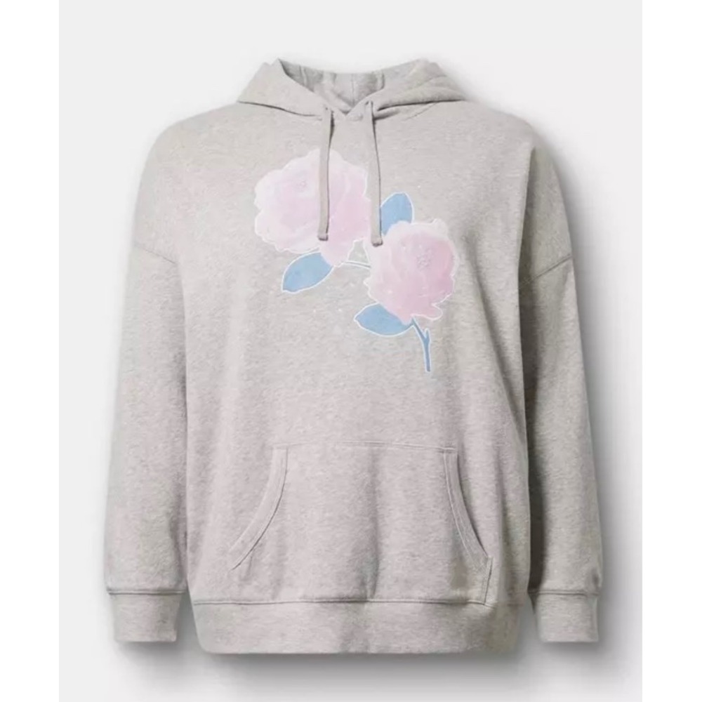 NWT Torrid Relaxed Cozy Fleece Hoodie Gray Pastel Floral Roses Plus Size 2x